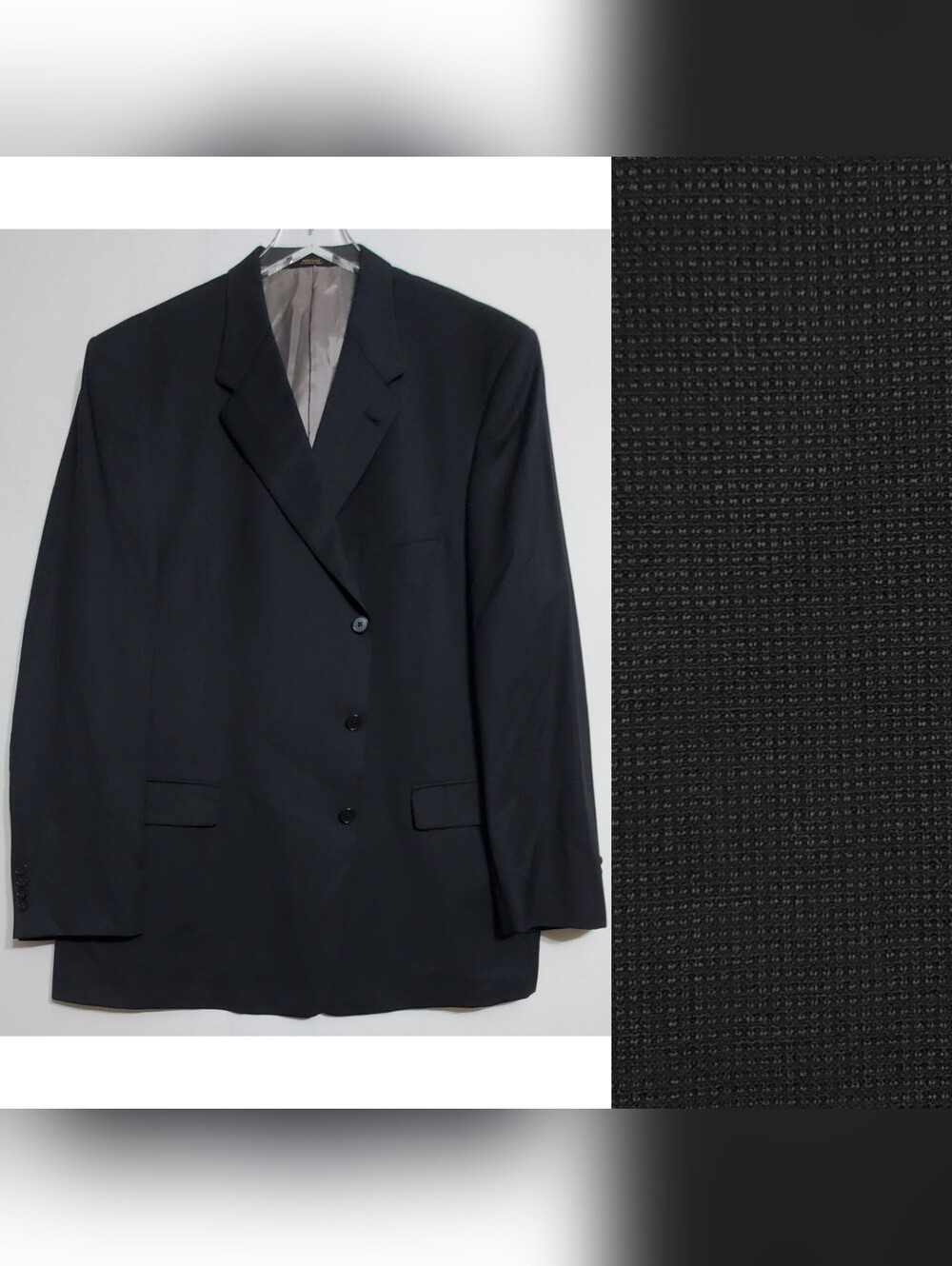 Hart Schaffner Marx 52L 3 buttons blazer jacket black wool notch lapel academia